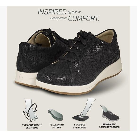 Revere Athens 9M Black Lizard Sneakers Leather Slip-Resistant Arch Support Work - Picture 3 of 8